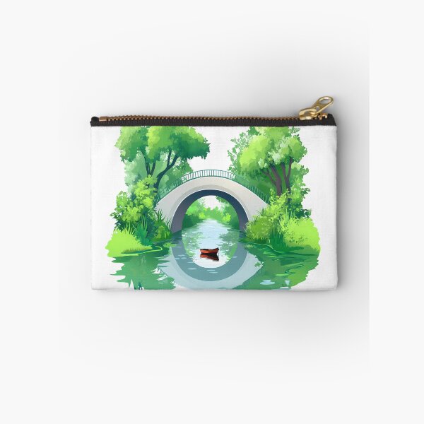 Item preview, Serene River Bridge Landscape - Peaceful Boat Reflection Art by Design Artistia designed and sold by DesignArtist.ia.