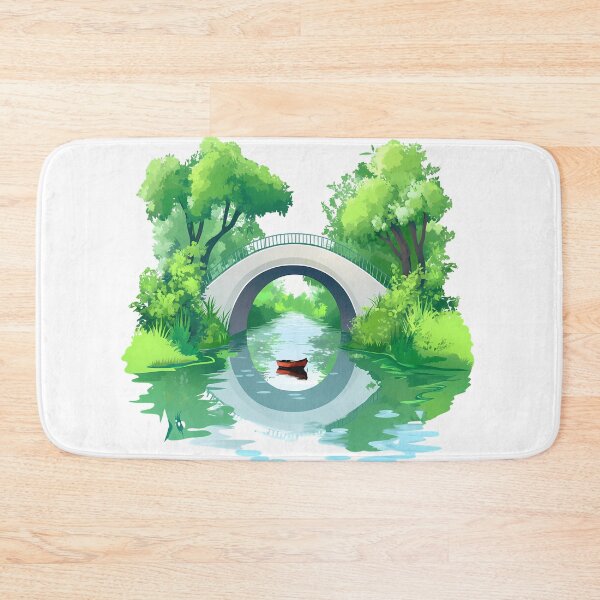 Item preview, Serene River Bridge Landscape - Peaceful Boat Reflection Art by Design Artistia designed and sold by DesignArtist.ia.