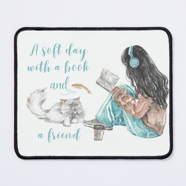 Item preview, A Soft Day with a Book and a Friend – Cozy Reading Cat Illustration designed and sold by TheBeeKindSpace.