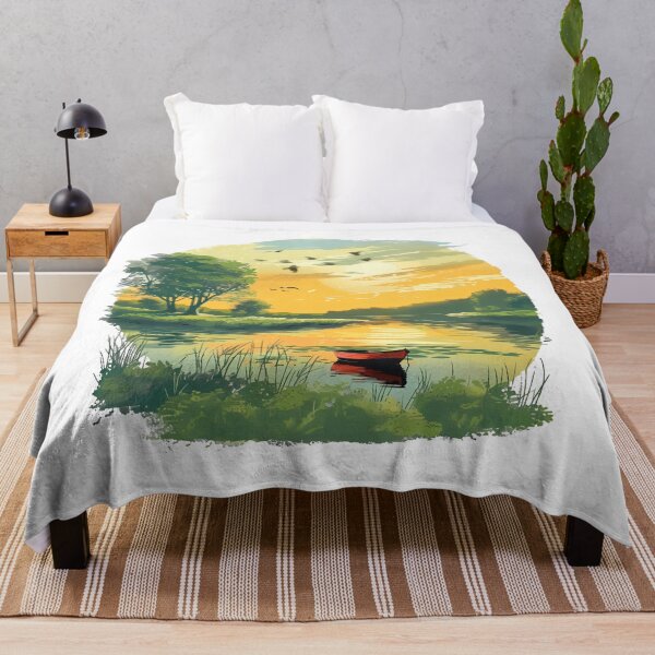 Item preview, Golden Hour River Sunset - Peaceful Landscape with Birds & Boat by Design Artistia designed and sold by DesignArtist.ia.