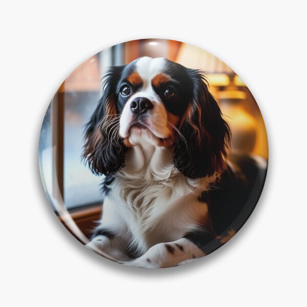 Item preview, Cavalier King Charles Spaniel by the Fireplace – Warm Cozy Evening designed and sold by AmetistLight.
