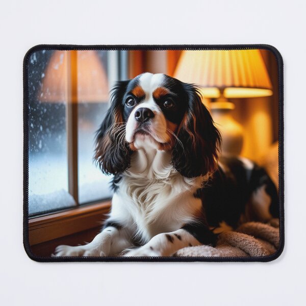 Item preview, Cavalier King Charles Spaniel by the Fireplace – Warm Cozy Evening designed and sold by AmetistLight.