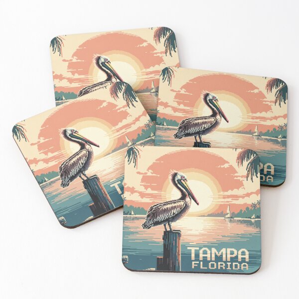 Item preview, Tampa Florida Pixel Art Sunset - Retro Coastal Pelican Poster designed and sold by CircinusStore.