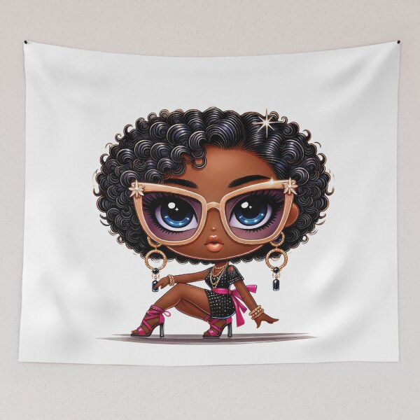 Item preview, Black Girl Chibi Fashion Illustration Curly Hair designed and sold by Lulunza.