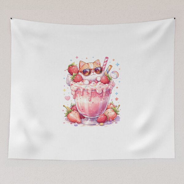 Item preview, Cute Strawberry Milkshake Cat designed and sold by Amr Siam.