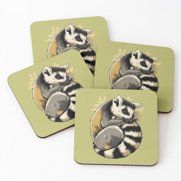 Item preview, Sleeping Lemur – Gentle animal illustration with leaf motif designed and sold by Meiersbeste.
