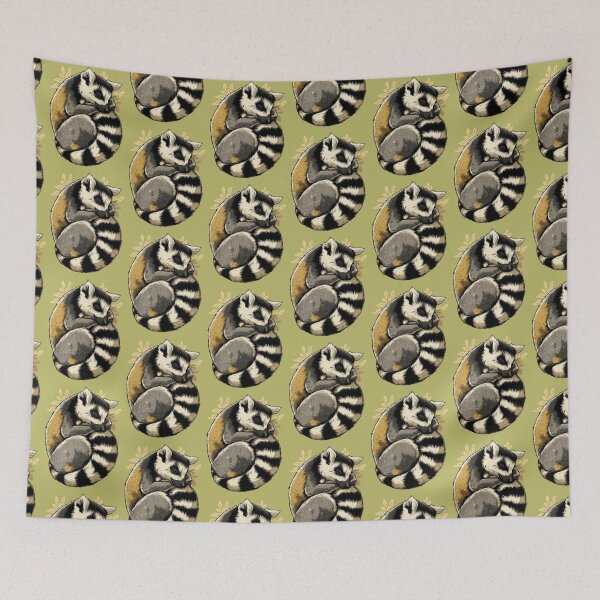 Item preview, Sleeping Lemur – Gentle animal illustration with leaf motif designed and sold by Meiersbeste.
