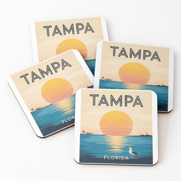 Item preview, Tampa Florida Vintage Travel Poster - Seagull Sunset Coastal Art designed and sold by CircinusStore.
