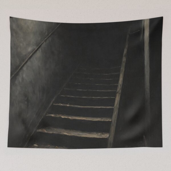 Item preview, Abandoned Staircase in Darkness – Moody Atmospheric Interior Wall Art designed and sold by Visualynx.
