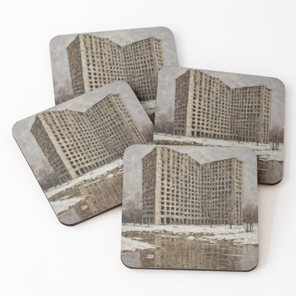 Item preview, Abandoned High-Rise Reflected in Winter Water – Urban Decay Wall Art designed and sold by Visualynx.