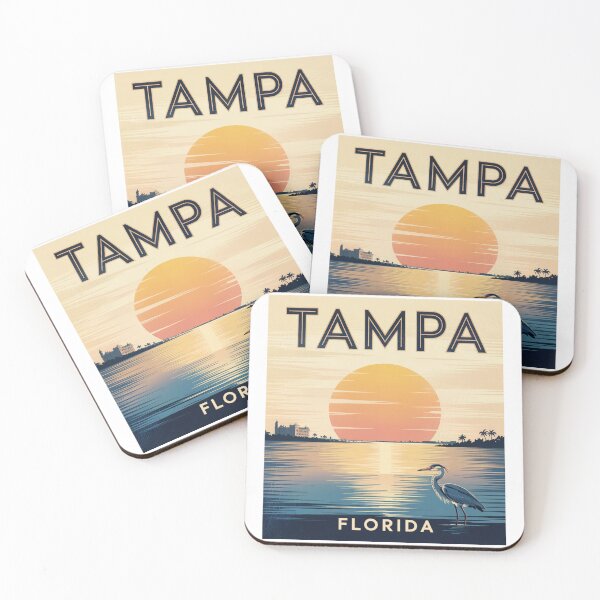 Item preview, Tampa Florida Vintage Travel Poster - Great Blue Heron Sunset Coastal Art designed and sold by CircinusStore.