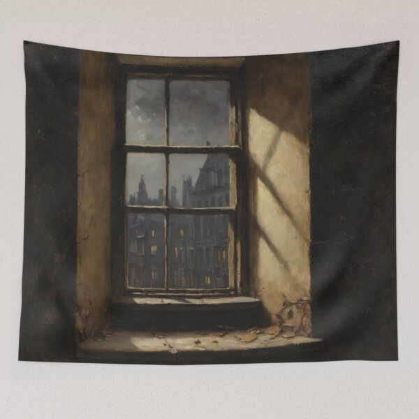 Item preview, Window View at Night – Moody City Interior Atmospheric Wall Art designed and sold by Visualynx.