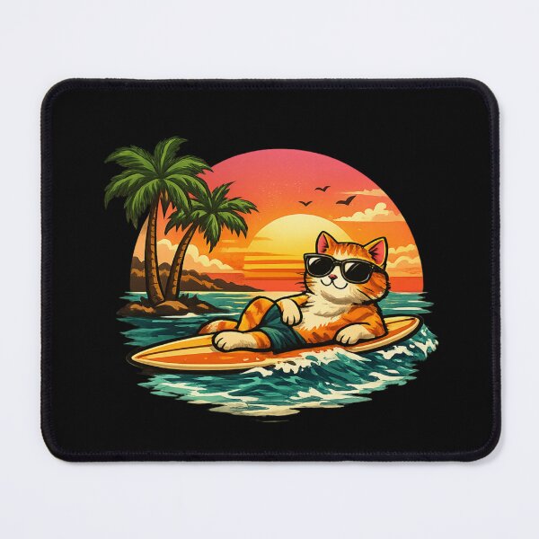 Item preview, Cool Surf Cat Sunset Beach Illustration designed and sold by Graphroad.
