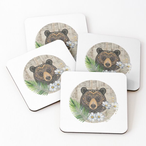 Item preview, Tribal Bear With Wildflowers and Vintage Paper Collage designed and sold by Furr-n-Purr.