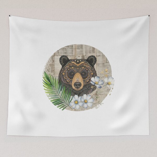 Item preview, Tribal Bear With Wildflowers and Vintage Paper Collage designed and sold by Furr-n-Purr.