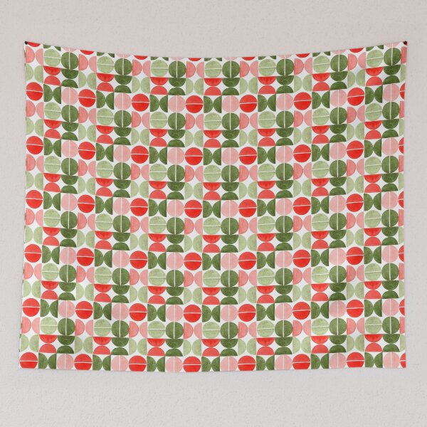 Item preview, Red and Green Semicircles Geometric Pattern (White Background) designed and sold by andrebalest.art.