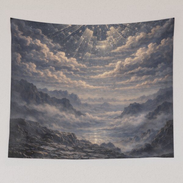 Item preview, Fractured Cosmic Sky Over Rocky Landscape – Surreal Fantasy Wall Art designed and sold by Visualynx.