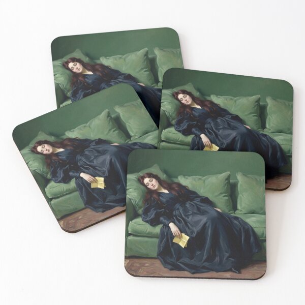 Item preview, Elegant Woman on Green Sofa Portrait Print, Victorian Lady Reclining Wall Art Canvas, Luxe Emerald Bedroom Decor Poster India designed and sold by AbstractAuraArt.