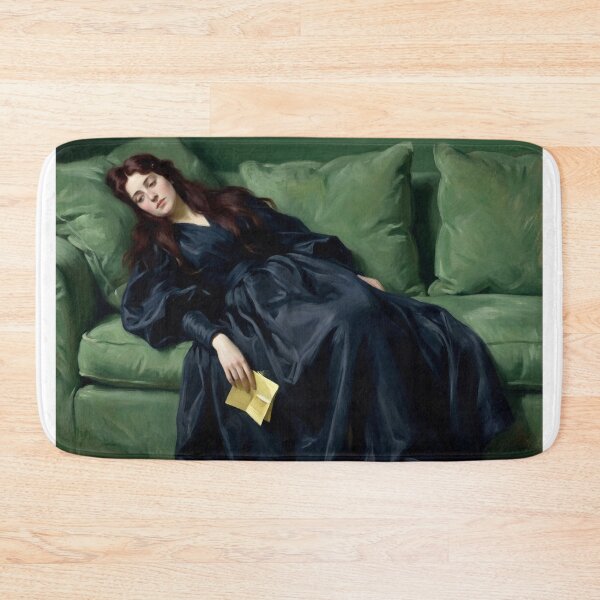 Item preview, Elegant Woman on Green Sofa Portrait Print, Victorian Lady Reclining Wall Art Canvas, Luxe Emerald Bedroom Decor Poster India designed and sold by AbstractAuraArt.