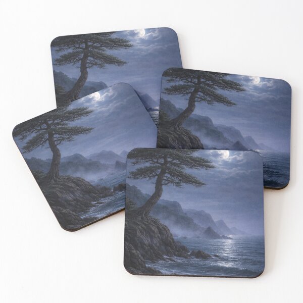 Item preview, Moonlit Coastal Tree – Night Ocean Fantasy Landscape Wall Art designed and sold by Visualynx.