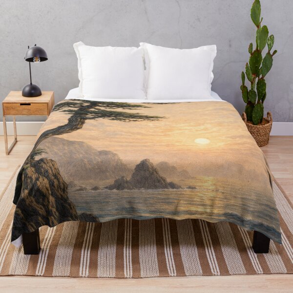 Item preview, Coastal Tree at Sunrise – Golden Ocean Fantasy Landscape Wall Art designed and sold by Visualynx.