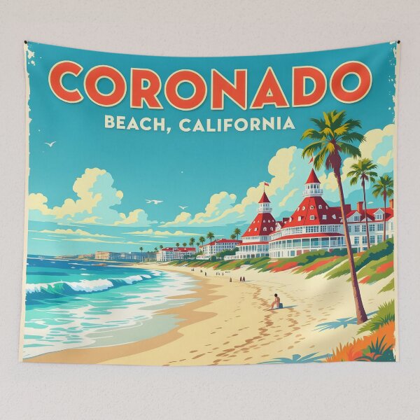 Item preview, Coronado Beach, California, USA: Vintage-Style Painterly Travel Poster designed and sold by LSVart.