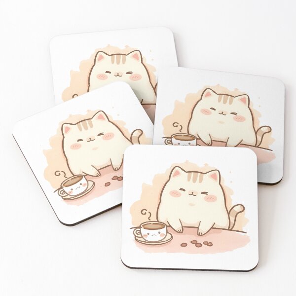 Item preview, Cozy Cafe Cat Playing with Sakura Crumbs | Cute Japanese Pastel Cat Illustration designed and sold by SlowDayFriends.
