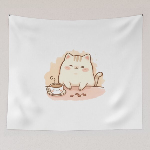 Item preview, Cozy Cafe Cat Playing with Sakura Crumbs | Cute Japanese Pastel Cat Illustration designed and sold by SlowDayFriends.
