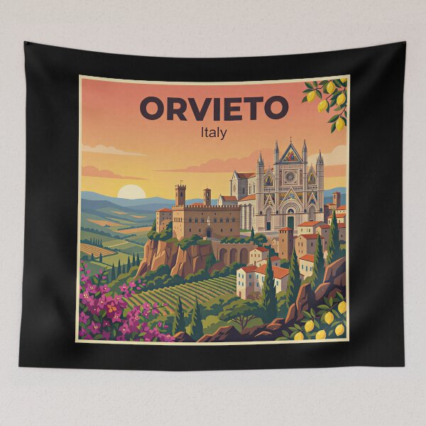 Aperçu de l'œuvre Une affiche de voyage classique et nostalgique – Orvieto, Italie créée et vendue par Blok45.