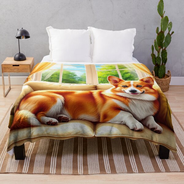 Item preview, Cozy Corgi on Sofa – Sunlit Home Dog Art designed and sold by AmetistLight.