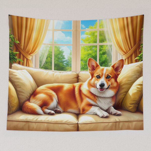 Item preview, Cozy Corgi on Sofa – Sunlit Home Dog Art designed and sold by AmetistLight.