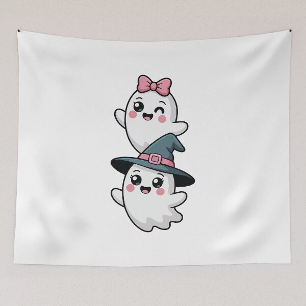 Item preview, Cute Kawaii Ghosts with Witch Hat and Bow designed and sold by Horrify.