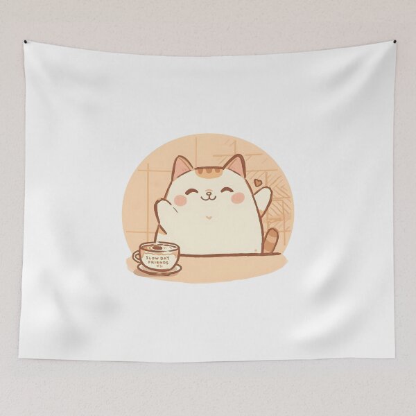 Item preview, Shy Cat Peeking Behind Coffee Grinder in Cozy Café | Cute Pastel Cat Illustration designed and sold by SlowDayFriends.
