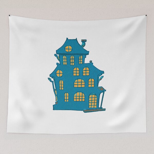 Item preview, Whimsical Blue Haunted House Illustration designed and sold by Horrify.