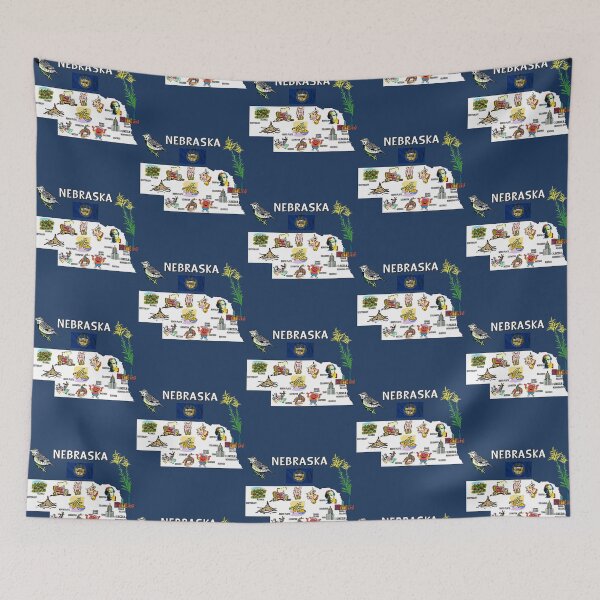 Item preview, Nebraska Landmarks & Icons Illustrated State Map designed and sold by mashmosh.