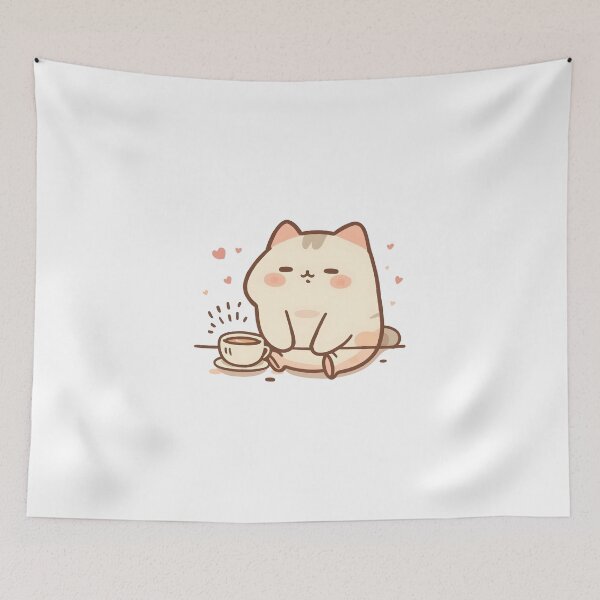 Item preview, Cute Cat Barista in Tiny Apron Serving Coffee | Cozy Cafe Cat Illustration designed and sold by SlowDayFriends.