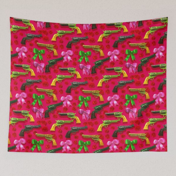 Item preview, Hot Pink Pistols Roses Bows Pattern designed and sold by bubblegoth.