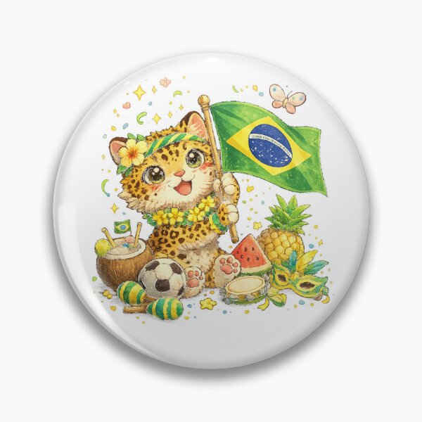 Item preview, Brazil Flag Jaguar – Cute Kawaii Brazilian Pride Illustration designed and sold by Paws-nd-Prints.