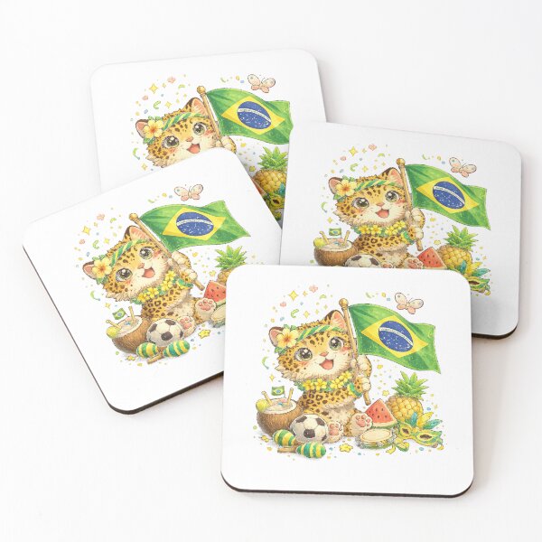 Item preview, Brazil Flag Jaguar – Cute Kawaii Brazilian Pride Illustration designed and sold by Paws-nd-Prints.