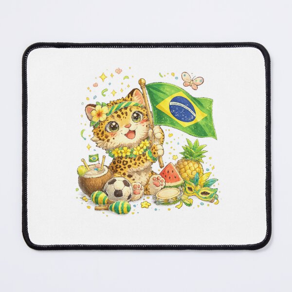 Item preview, Brazil Flag Jaguar – Cute Kawaii Brazilian Pride Illustration designed and sold by Paws-nd-Prints.