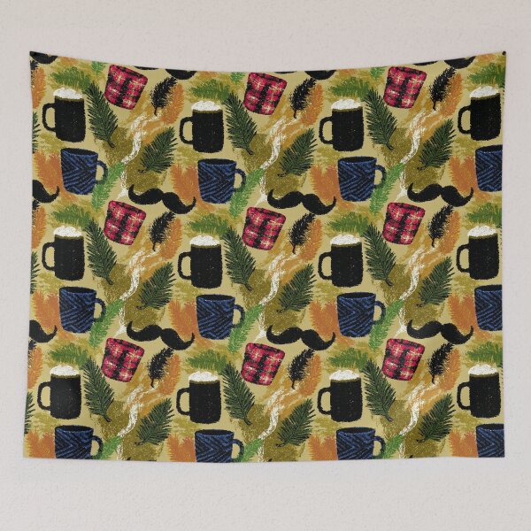 Item preview, Cozy Cabin Mustache Coffee Pines Pattern designed and sold by bubblegoth.