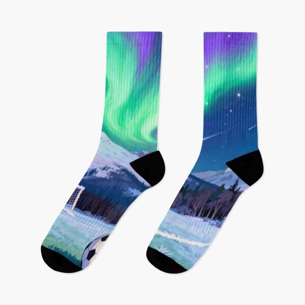 Item preview, Northern Lights Soccer - Aurora Borealis Over the Canadian Pitch designed and sold by HappySproutArt.