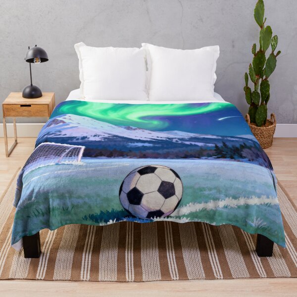 Item preview, Northern Lights Soccer - Aurora Borealis Over the Canadian Pitch designed and sold by HappySproutArt.