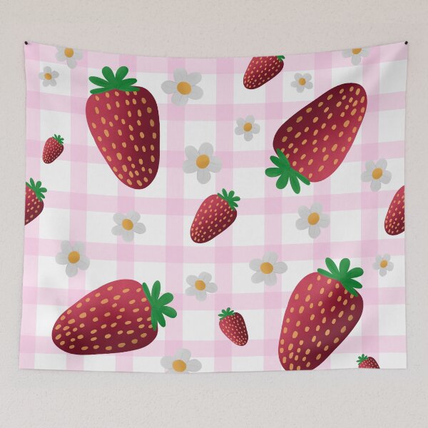 Item preview, Strawberry Gingham Pattern – Pink Cottagecore Summer Fruit Design designed and sold by SarahsDigiArt.