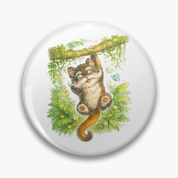 Item preview, Emperor Tamarin – Cute Kawaii Monkey Swinging from Tree designed and sold by Paws-nd-Prints.