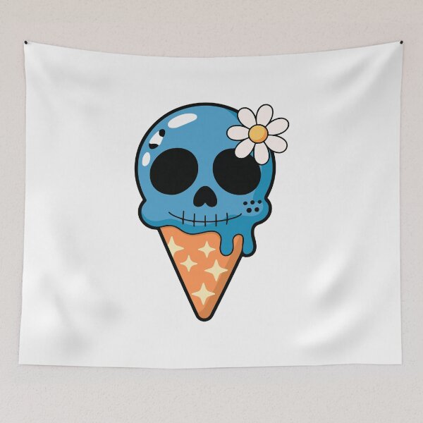 Item preview, Cute Melting Skull Ice Cream with Daisy – Kawaii Spooky Art designed and sold by Horrify.