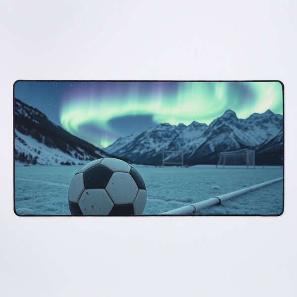 Item preview, Soccer Ball on Icy Goal Line Under Northern Lights designed and sold by HappySproutArt.