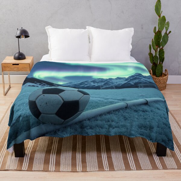 Item preview, Soccer Ball on Icy Goal Line Under Northern Lights designed and sold by HappySproutArt.