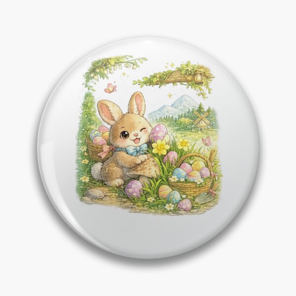 Item preview, Easter – Adorable Kawaii Bunny Egg Hunt Illustration designed and sold by Paws-nd-Prints.