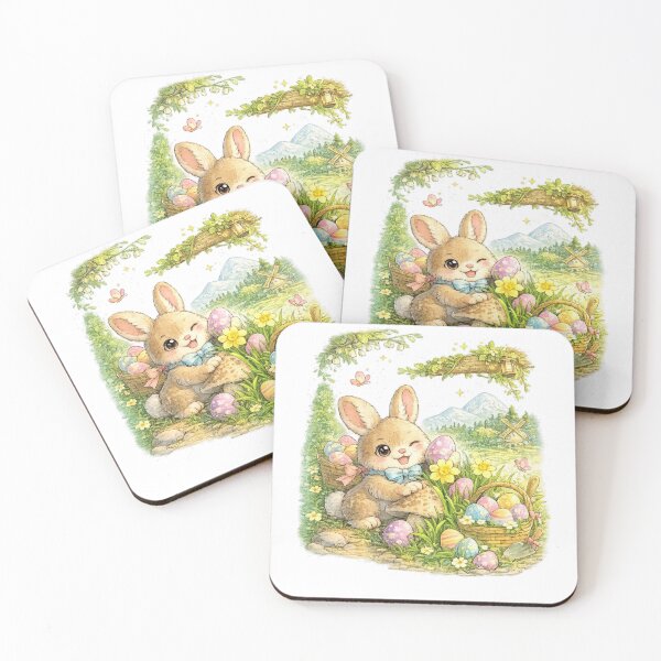 Item preview, Easter – Adorable Kawaii Bunny Egg Hunt Illustration designed and sold by Paws-nd-Prints.